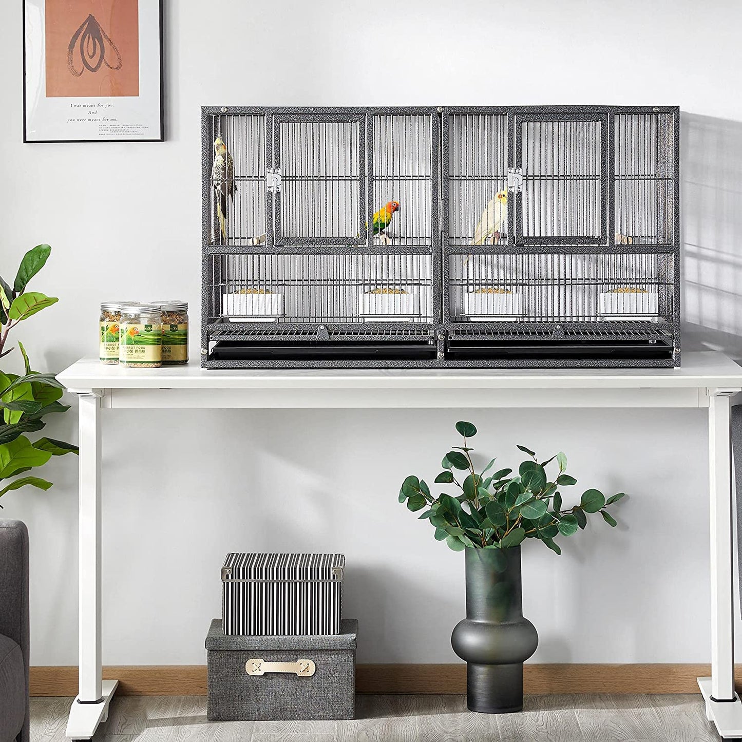 Stackable Bird Cage Divided Breeder Breeding Parakeet Bird Cage for Canaries Cockatiels Lovebirds Finches Budgies Small Parrots, Black