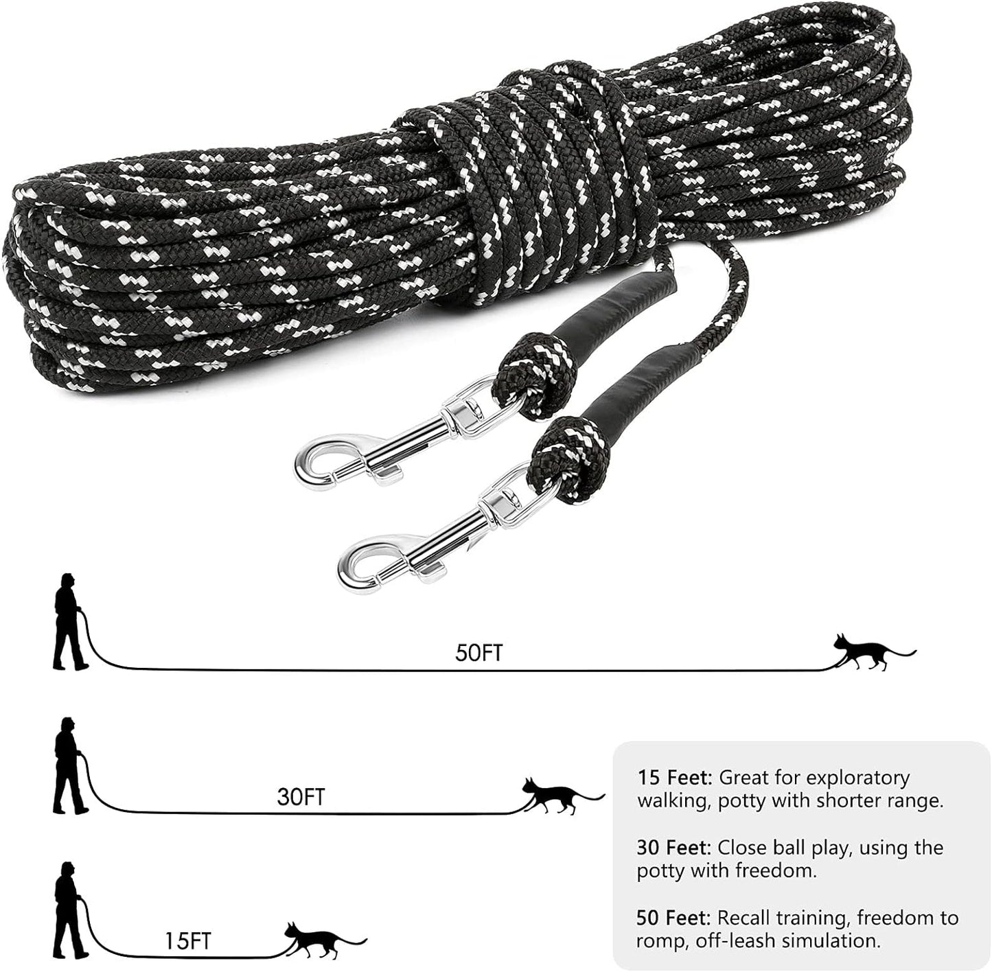Reflective Cat Long Leash - 15 FT Escape Proof Walking Leads Yard Long Leash Durable Safe Personalized Extender Leash Traning Play Outdoor for Kitten, Puppy, Rabbit and Small Animals