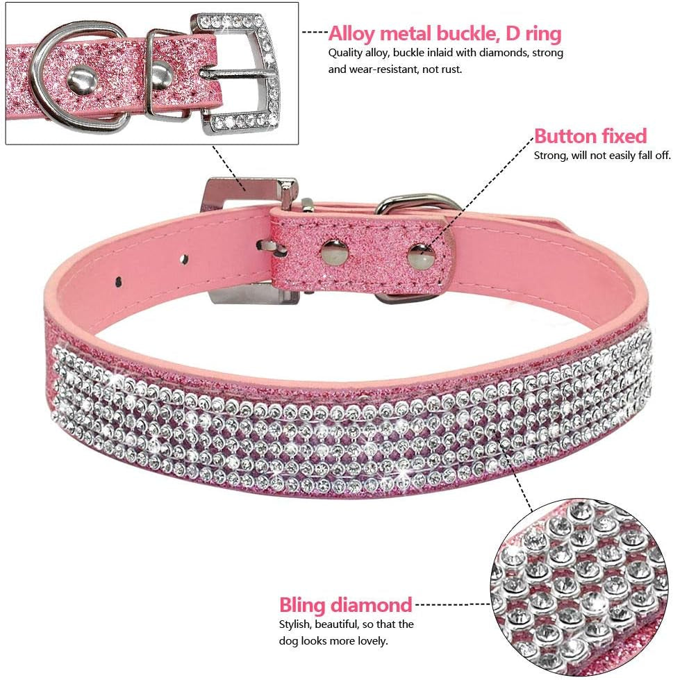 Cute Dazzling Sparkling Leather Dog Cat Rhinestone Collar Crystal Diamond Pet Dog Puppy Collar