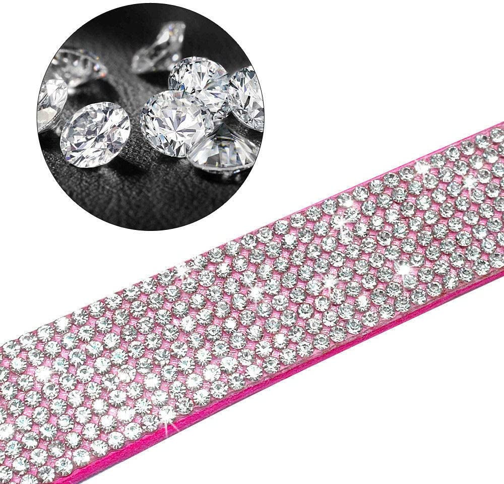 Cute Dazzling Sparkling Elegant Fancy Soft Suede Leather Bling Rhinestone Crystal Jeweled Pet Cat Dog Puppy Collar Dog Leash Combo Set