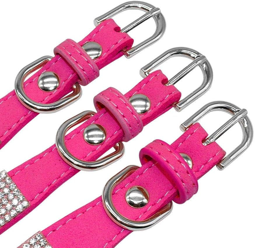 Cute Dazzling Sparkling Elegant Fancy Soft Suede Leather Bling Rhinestone Crystal Jeweled Pet Cat Dog Puppy Collar Dog Leash Combo Set