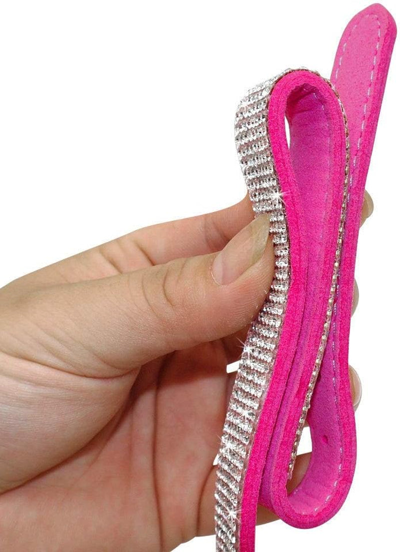 Cute Dazzling Sparkling Elegant Fancy Soft Suede Leather Bling Rhinestone Crystal Jeweled Pet Cat Dog Puppy Collar Dog Leash Combo Set